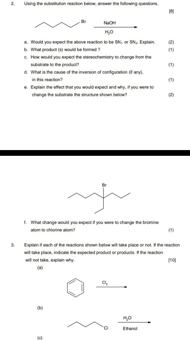 Solved 2. Using The Substitution Reaction Below, Answer The | Chegg.com