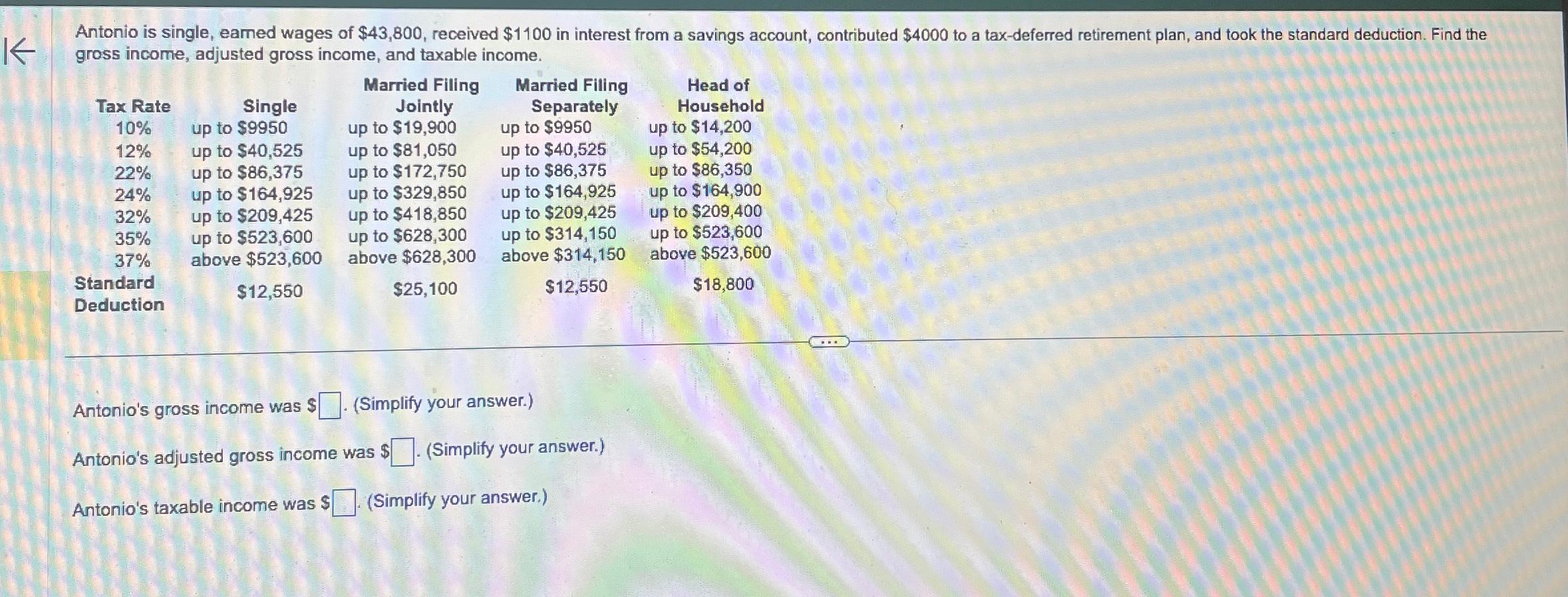 Solved gross income, adjusted gross income, and taxable | Chegg.com