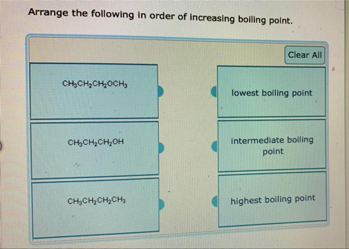 Solved Arrange the following in order of increasing boiling | Chegg.com