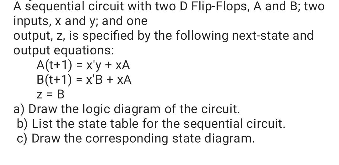 Solved A sequential circuit with two D Flip-Flops, A and B; | Chegg.com