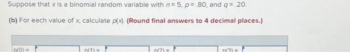 Solved Suppose that x is a binomial random variable with n= | Chegg.com