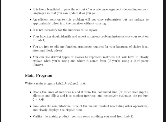 Solved Problem 2 - Recursive Matrix Multiplication Functions | Chegg.com