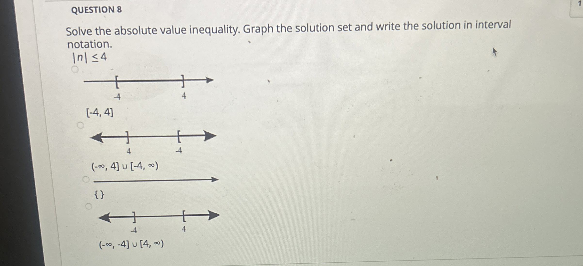 Solved QUESTION 8Solve the absolute value inequality. Graph | Chegg.com