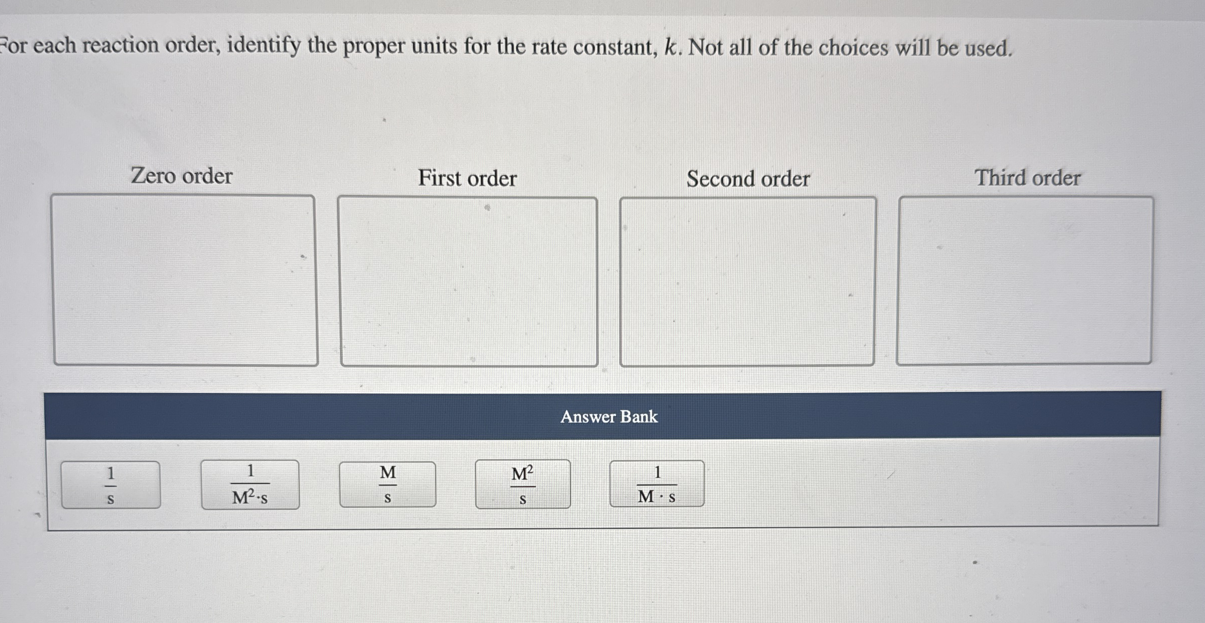 Solved For each reaction order, identify the proper units | Chegg.com