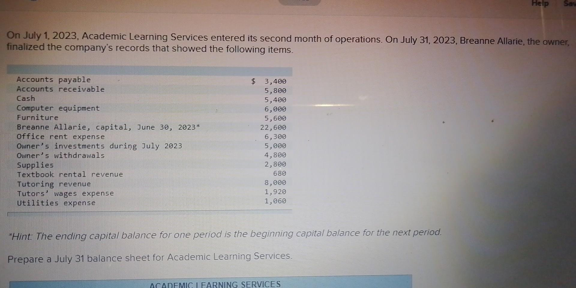 Solved on july 1 2023 academic learning services entered chegg