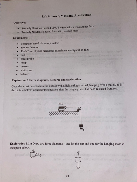 Lab 6 Force Mass And Acceleration Objectives Chegg 