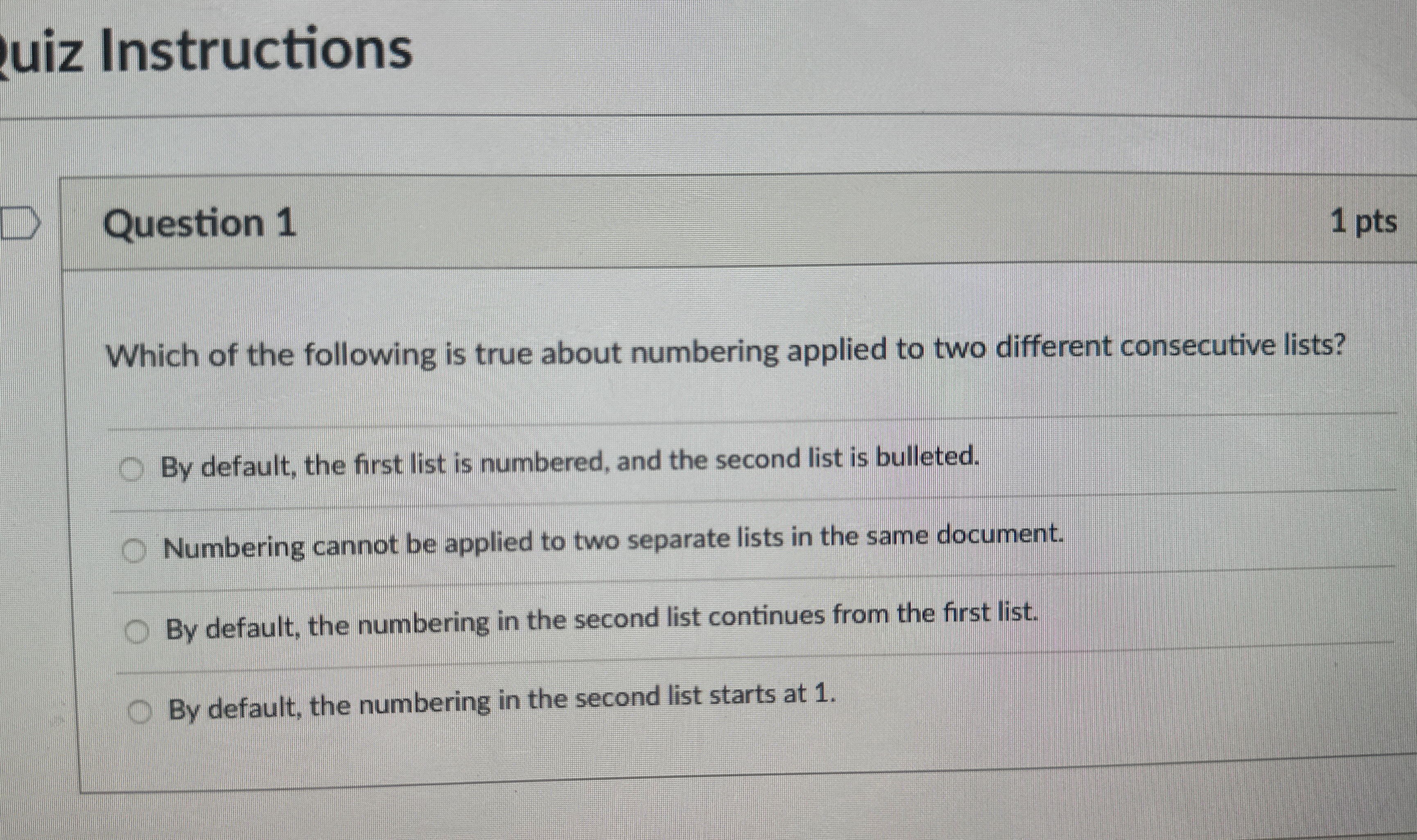 Solved uiz InstructionsQuestion 11ptsWhich of the following | Chegg.com