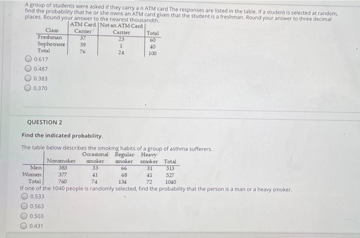 Solved QUESTION 4 Find the mean for the given sample data. | Chegg.com