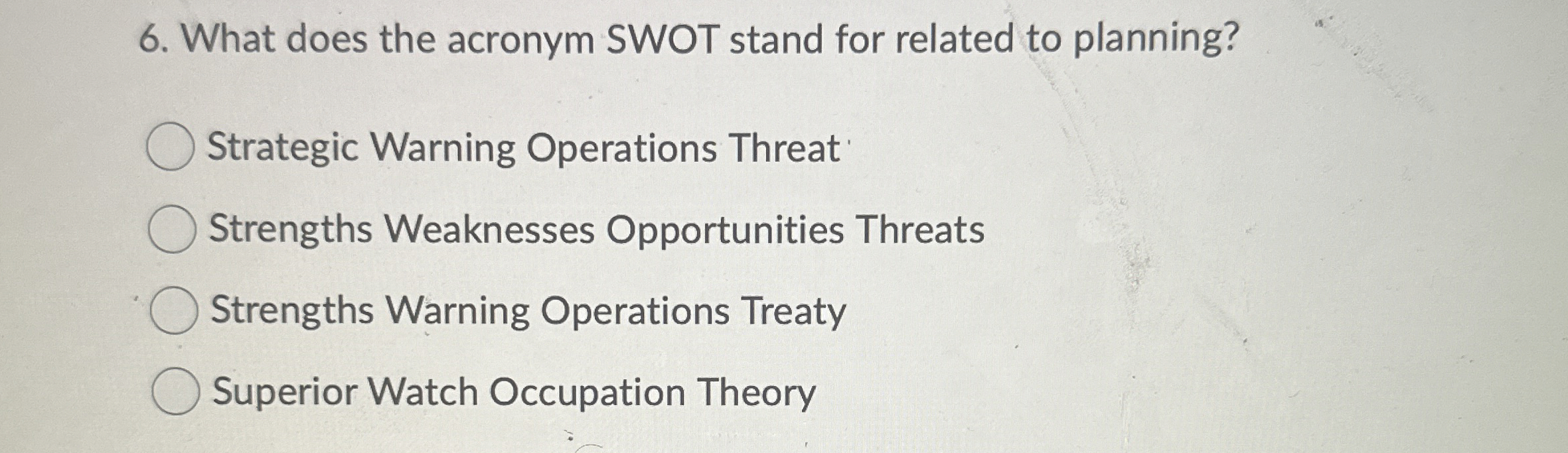 Solved What does the acronym SWOT stand for related to