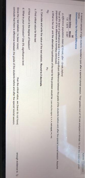 Solved 4 points A random sample of eight students repeated a | Chegg.com