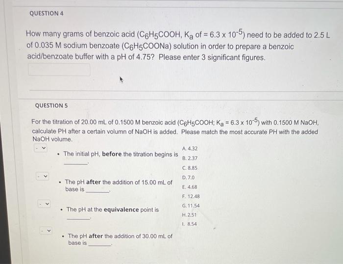 Solved QUESTION 4 How Many Grams Of Benzoic Acid (C6H5COOH, | Chegg.com