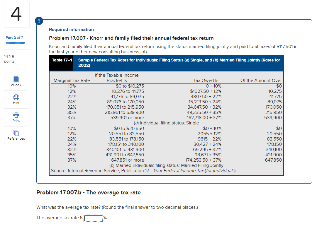 Solved Problem 17.007.b - ﻿The average tax rateWhat was the | Chegg.com