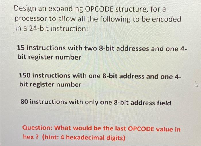 Solved Design an expanding OPCODE structure, for a processor | Chegg.com