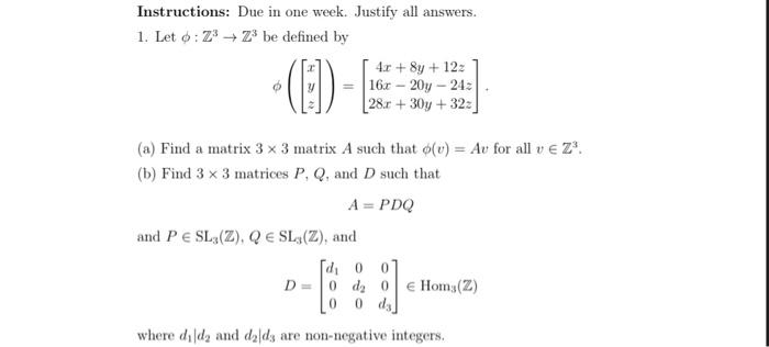 Instructions Due In One Week Justify All Answers Chegg Com