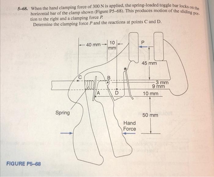 Solved 5-68. When the hand clamping force of 300 N is | Chegg.com