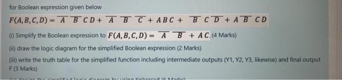Solved for Boolean expression given below F(A,B,C,D) - A B | Chegg.com