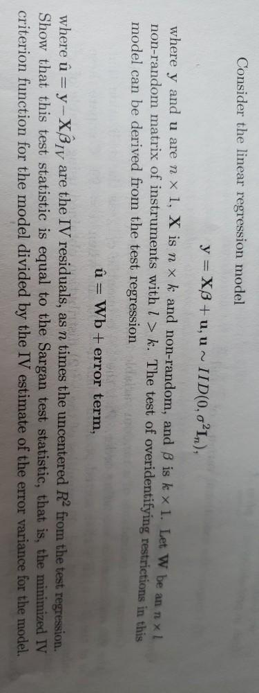 Consider The Linear Regression Model Y Xb U U Chegg Com