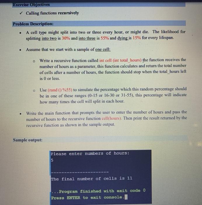 Solved Bercise Objectives Calling Functions Recursively | Chegg.com