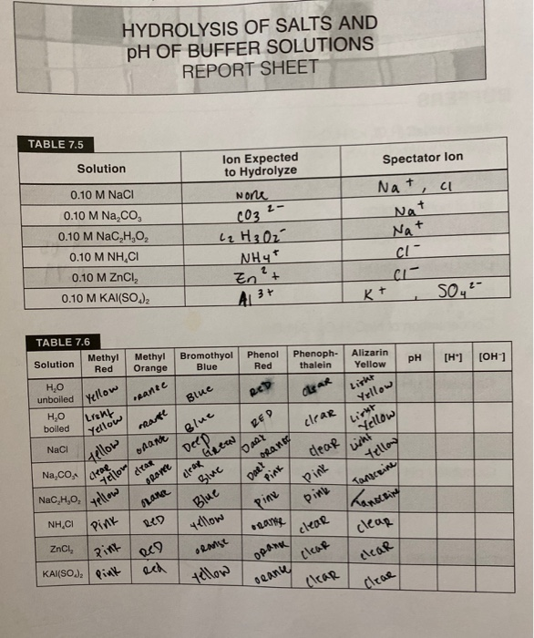 Hydrolysis Of Salts Worksheet