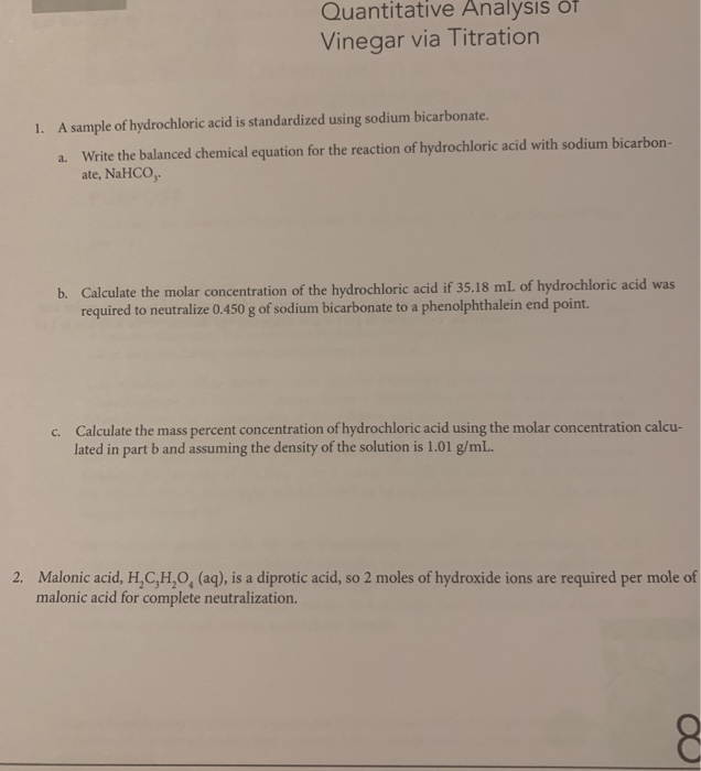 Solved Quantitative Analysis of Vinegar via Titration 1. A | Chegg.com