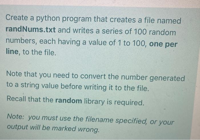 Solved Create a python program that creates a file named | Chegg.com