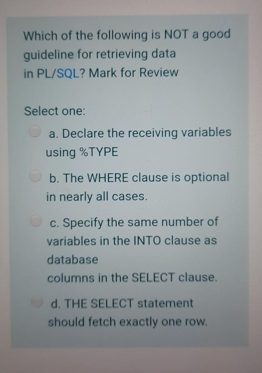 Solved Which of the following is NOT a good guideline for | Chegg.com