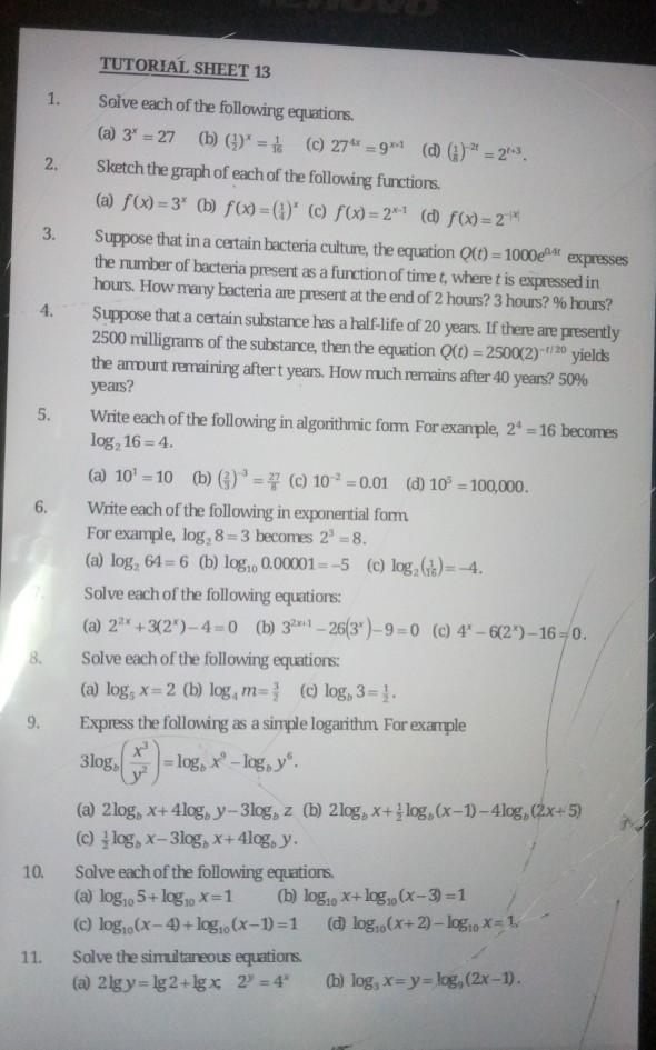 Solved Tutorial Sheet 13 1 2 3 4 5 Solve Each Of The Chegg Com