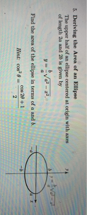 Solved 5. Deriving the Area of an Ellipse The upper half of | Chegg.com