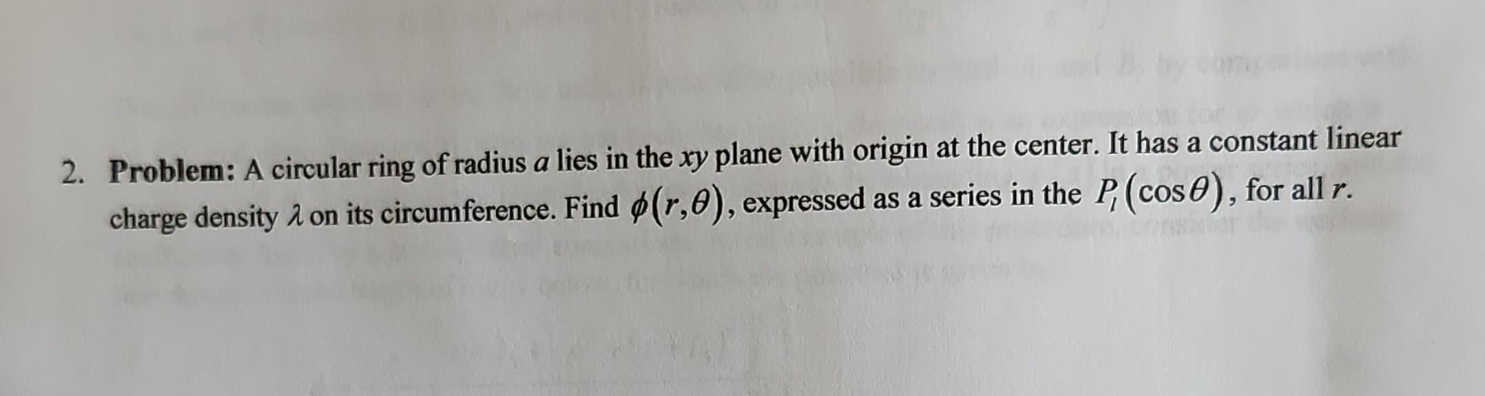Solved Problem: A circular ring of radius a lies in the xy | Chegg.com