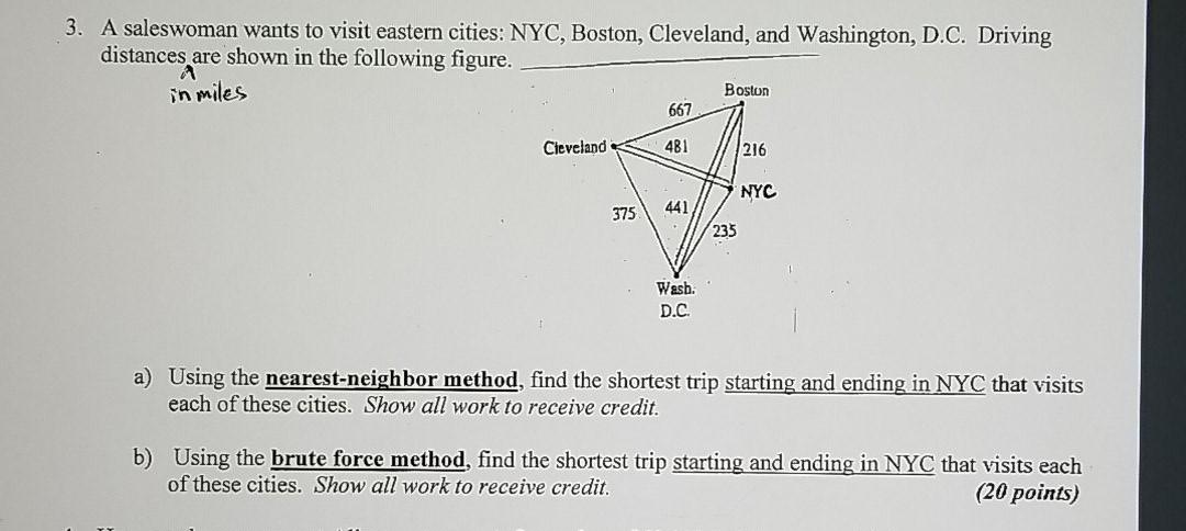 Solved 3. A saleswoman wants to visit eastern cities NYC Chegg