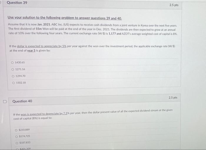 Solved Question 39 Use your solution to the following | Chegg.com