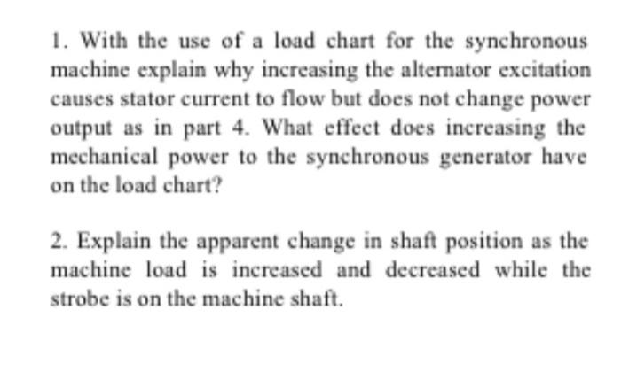 Solved 1. With the use of a load chart for the synchronous | Chegg.com