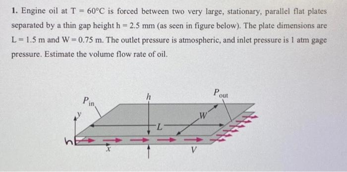 Solved 1. Engine oil at T = 60°C is forced between two very | Chegg.com