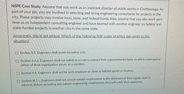 Solved NSPE Case Study: Assume that you work as an assistant | Chegg.com