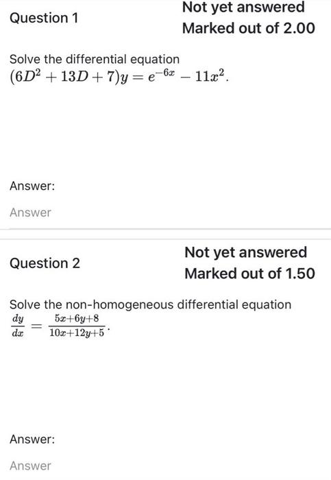 Solved Question 1 Not yet answered Marked out of 2.00 Solve | Chegg.com