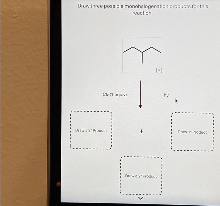 Solved Draw three possible monohalogenation products for