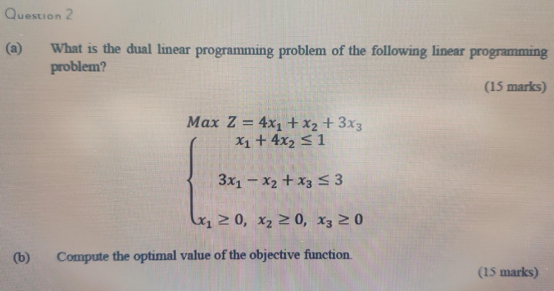 Solved What Is The Dual Linear Programming Problem Of The Chegg