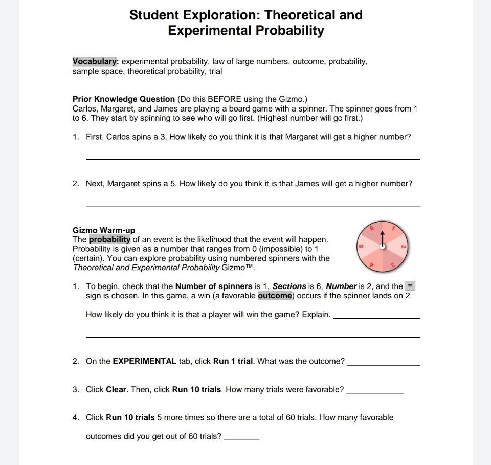 theoretical and experimental probability gizmo answer key