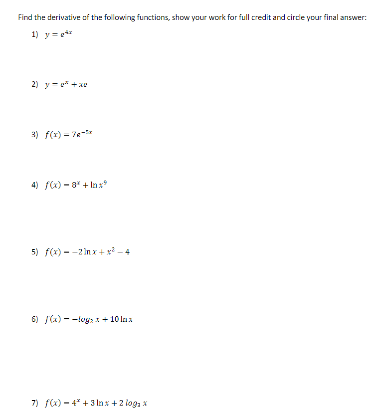 Solved Find the derivative of the following functions, show | Chegg.com