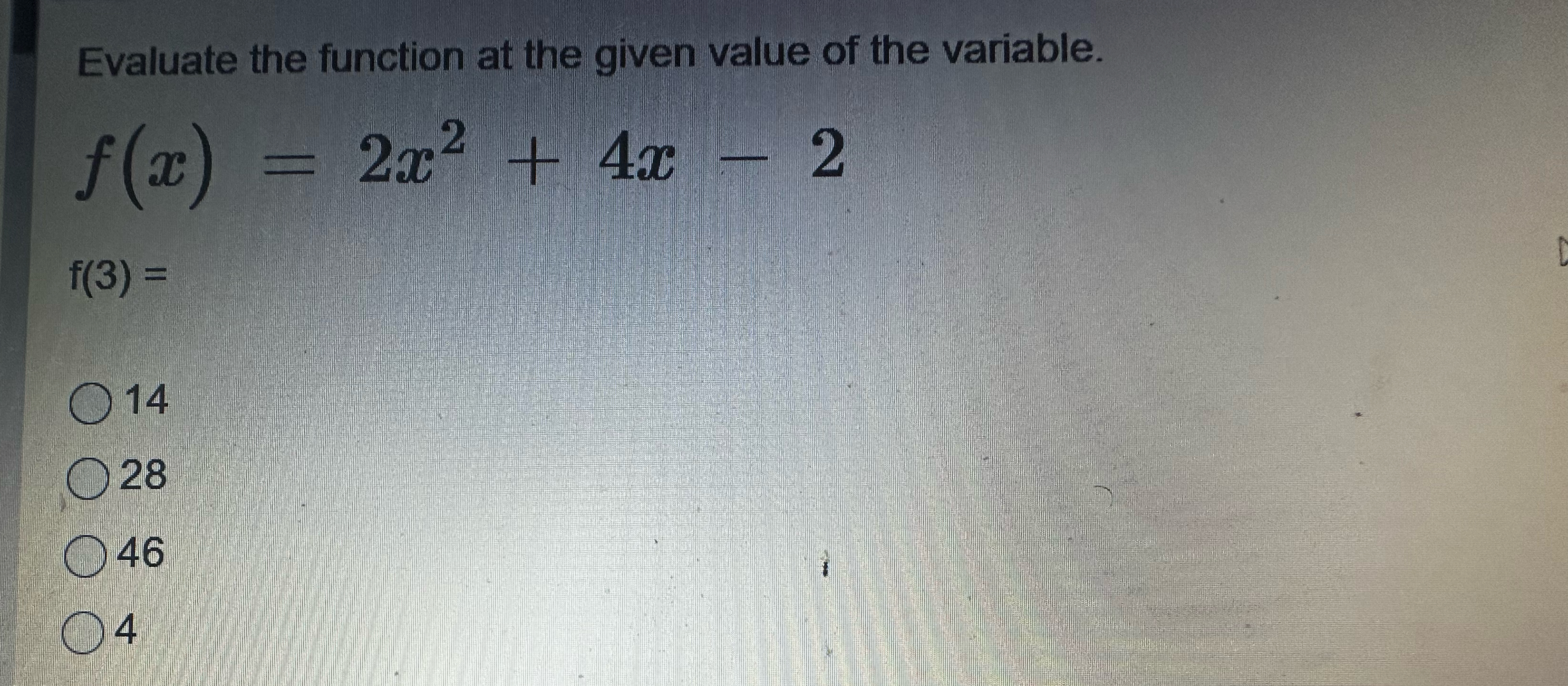 Solved Evaluate the function at the given value of the | Chegg.com