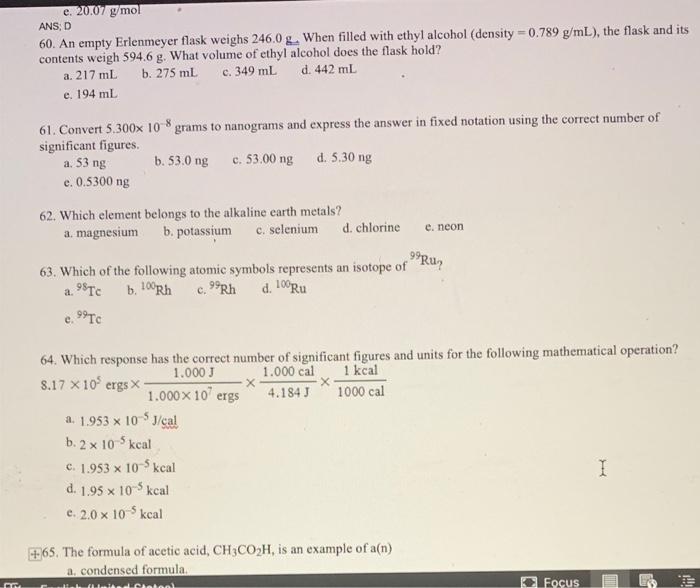 Solved e. 20.07 gmol ANS, D 60. An empty Erlenmeyer flask