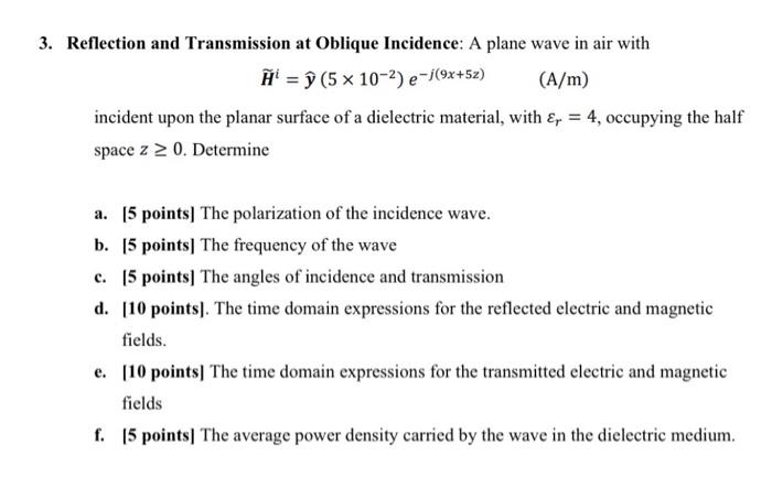 Solved 3 Reflection And Transmission At Oblique Incidenc Chegg Com