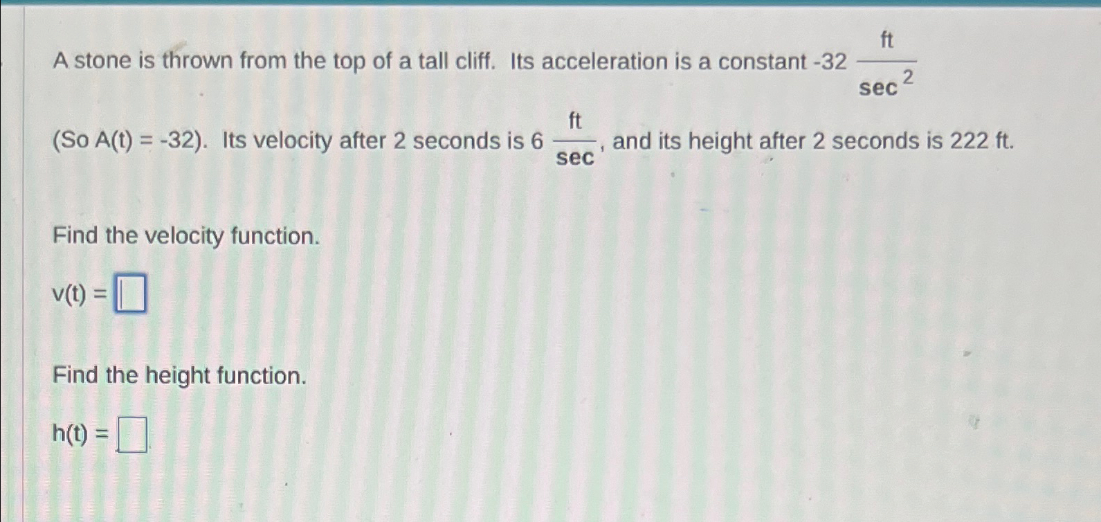 Solved A stone is thrown from the top of a tall cliff. Its | Chegg.com