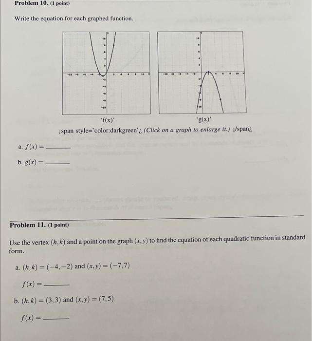 Solved Rewrite The Following Quadratic Functions In Vertex 5443