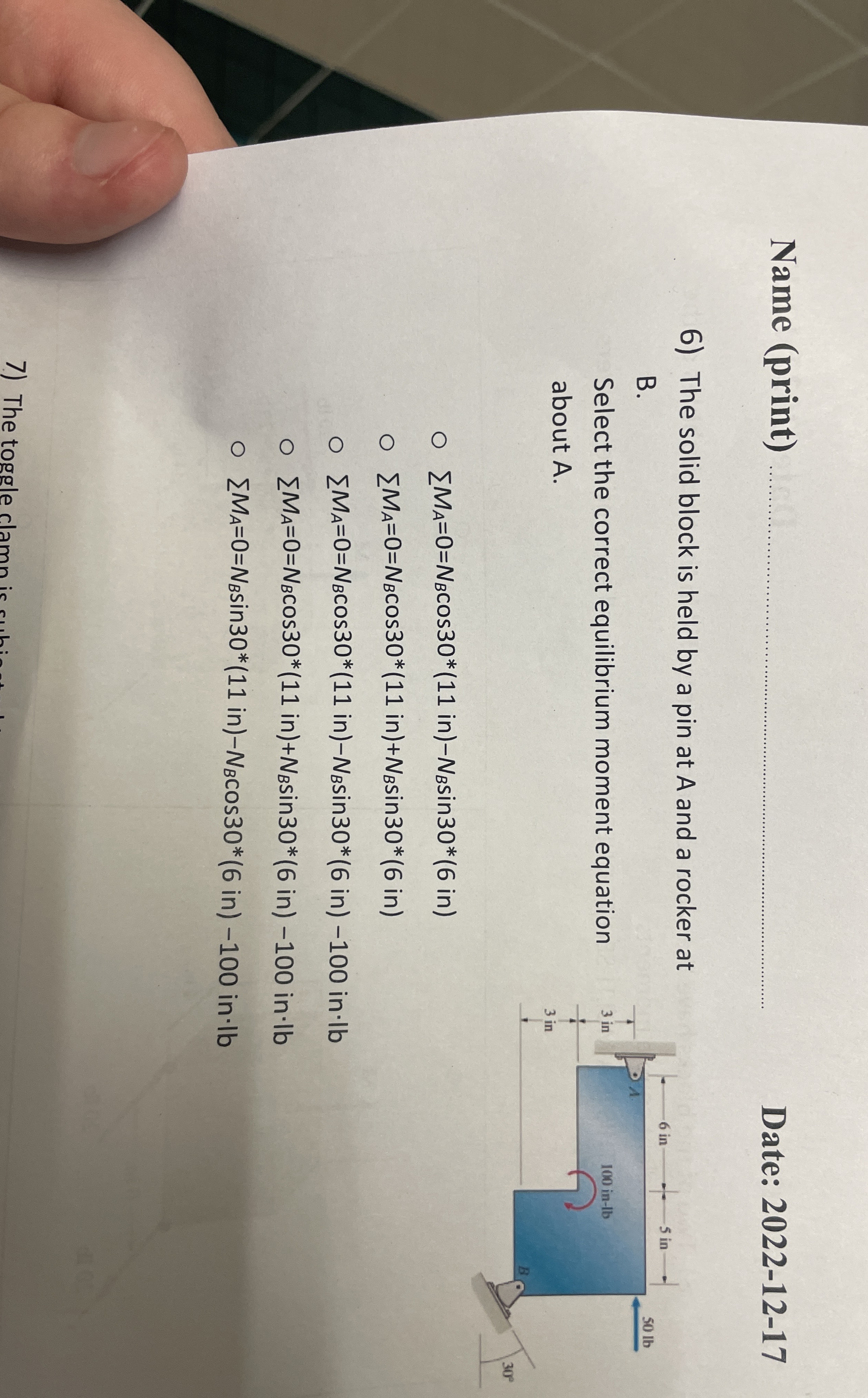 Solved Name (print) Q,Date: 2022-12-17The Solid Block Is | Chegg.com