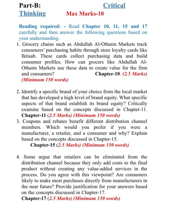 Solved Part-B: Critical Thinking Max Marks-10 Reading | Chegg.com