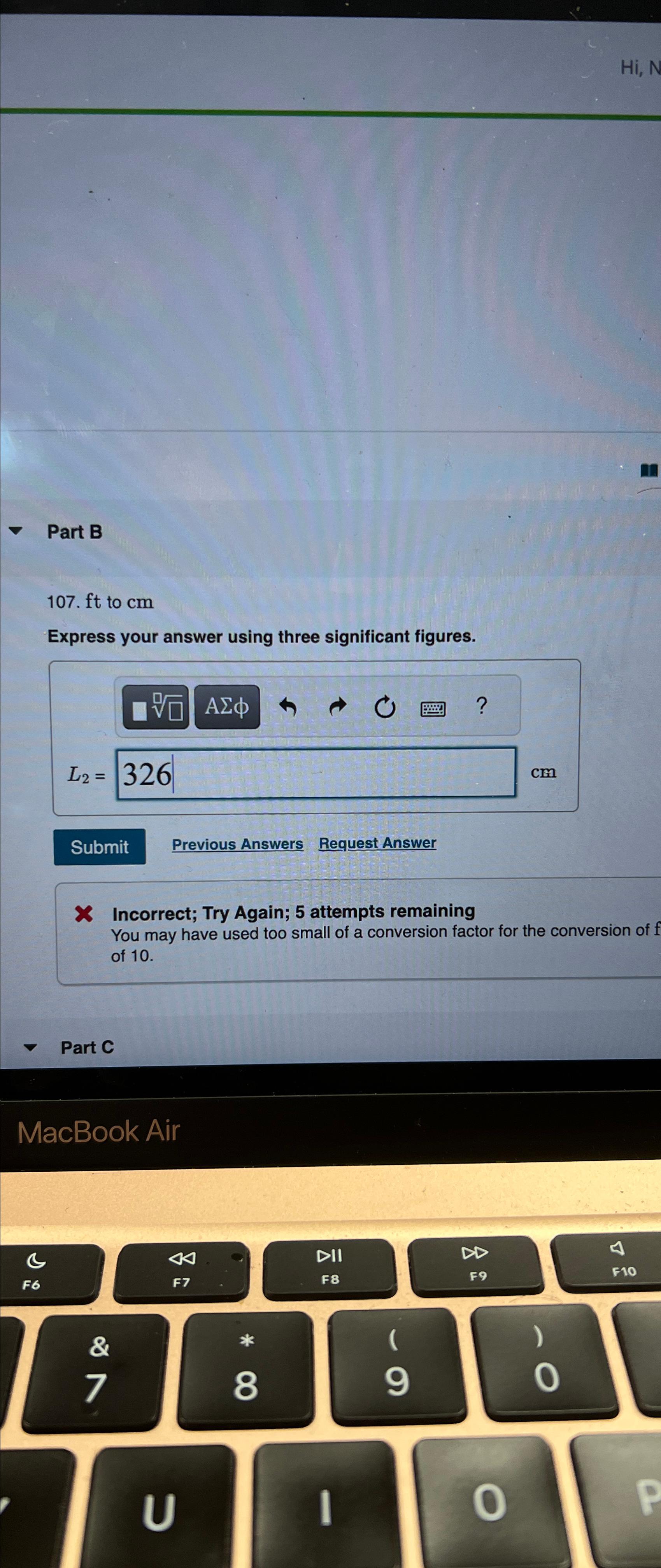 Solved Part B\\n107. ft to cm\\nExpress your answer using | Chegg.com