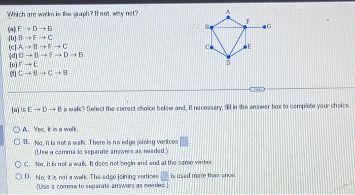 Solved Which are walks in the graph? If not, why not? (a) | Chegg.com