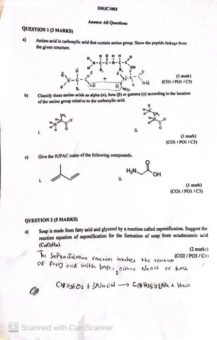Solved QUESTION I (3 MARKS) a) Amino acid is carboxylic acid | Chegg.com
