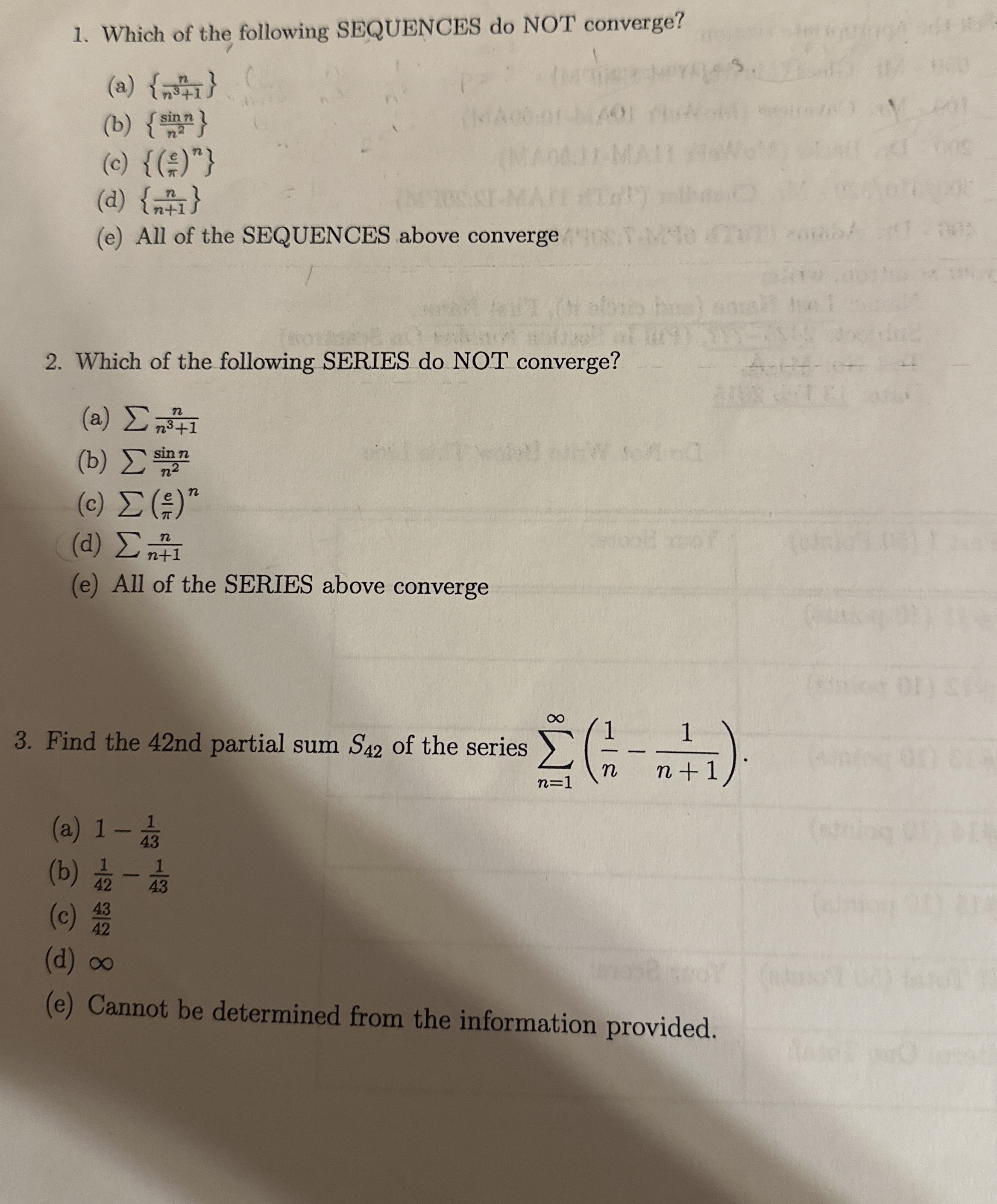 Solved Which of the following SEQUENCES do NOT | Chegg.com